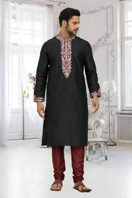 Men's black embroidered kurta pajama 2
