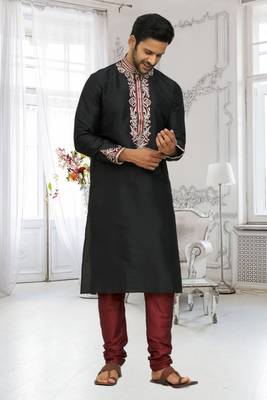 Men's black embroidered kurta pajama 3