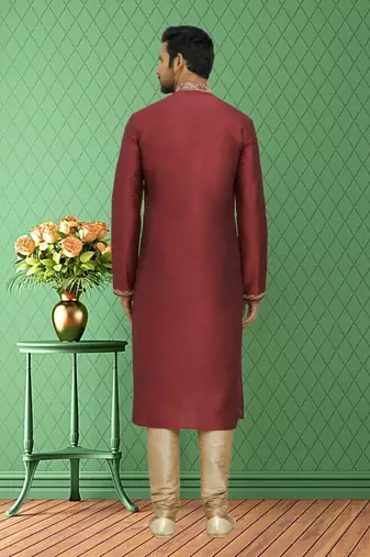 Men's maroon embroidered kurta pajama