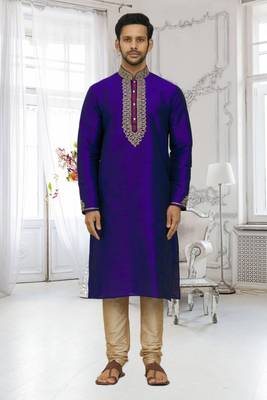 Men's blue embroidered kurta pajama 1