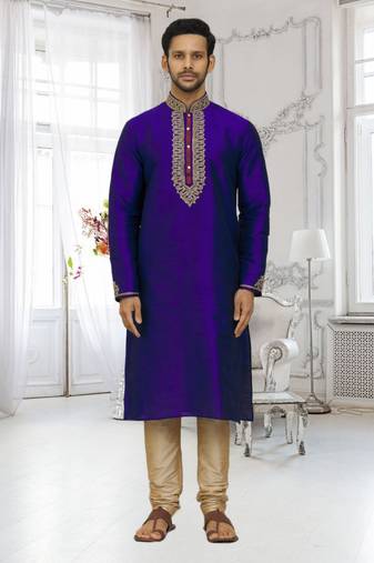 Men's blue embroidered kurta pajama