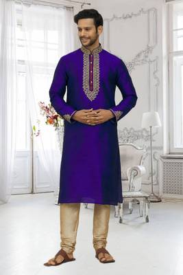 Men's blue embroidered kurta pajama 2