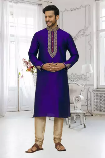 Men's blue embroidered kurta pajama