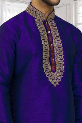 Men's blue embroidered kurta pajama 4