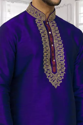 Men's blue embroidered kurta pajama