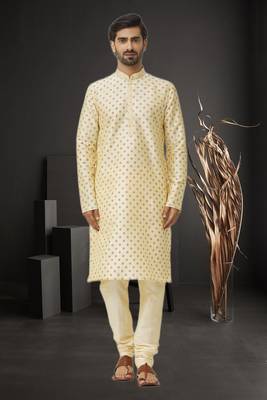 Men's fawn printed kurta pajama 1