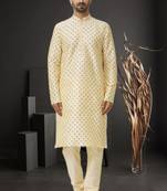 Men's fawn printed kurta pajama