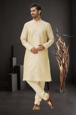 Men's fawn printed kurta pajama 2