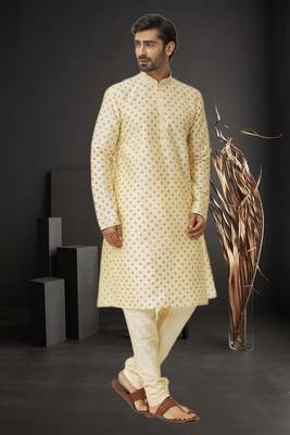 Men's fawn printed kurta pajama 3