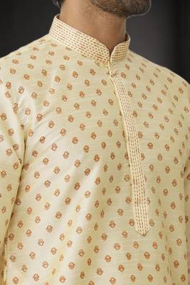 Men's fawn printed kurta pajama 4