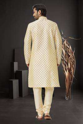 Men's fawn printed kurta pajama 5