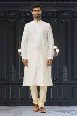 Men's cream embroidered kurta pajama 1