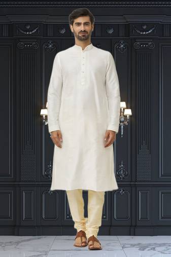 Men's cream embroidered kurta pajama