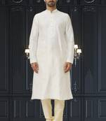 Men's cream embroidered kurta pajama