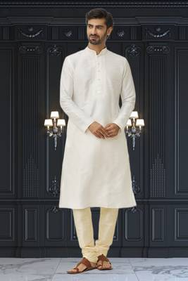 Men's cream embroidered kurta pajama 2
