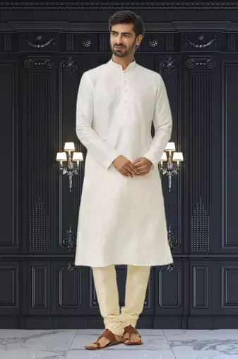 Men's cream embroidered kurta pajama