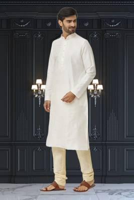 Men's cream embroidered kurta pajama 3