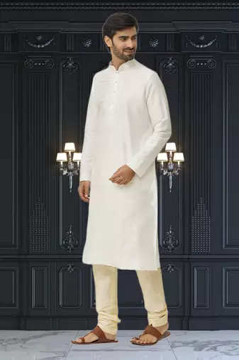 Men's cream embroidered kurta pajama