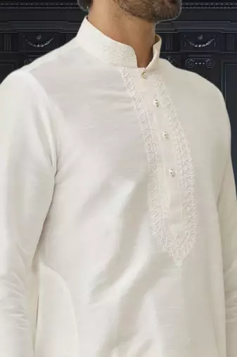 Men's cream embroidered kurta pajama