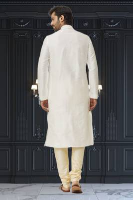 Men's cream embroidered kurta pajama 5