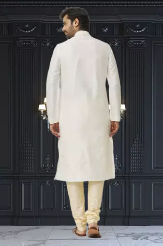 Men's cream embroidered kurta pajama