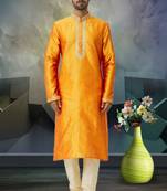 Men's yellow embroidered kurta pajama
