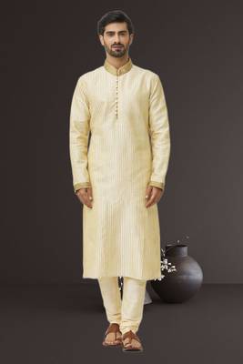 Men's fawn embroidered kurta pajama 1