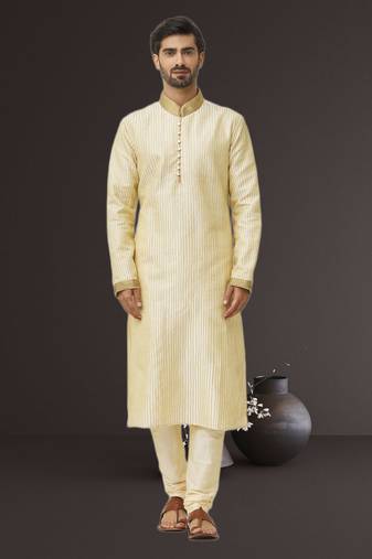 Men's fawn embroidered kurta pajama