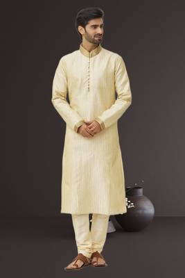 Men's fawn embroidered kurta pajama 2