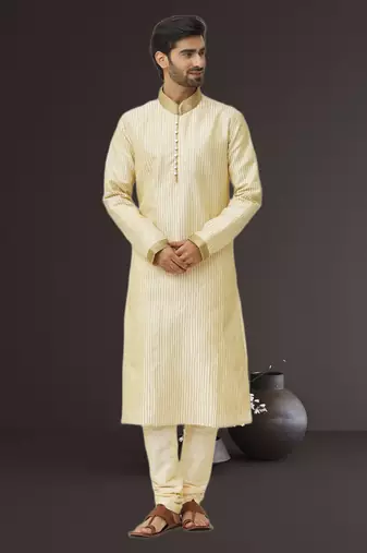 Men's fawn embroidered kurta pajama