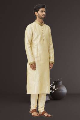 Men's fawn embroidered kurta pajama 3
