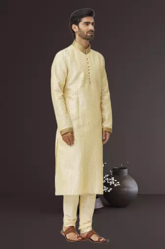 Men's fawn embroidered kurta pajama