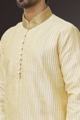 Men's fawn embroidered kurta pajama 4