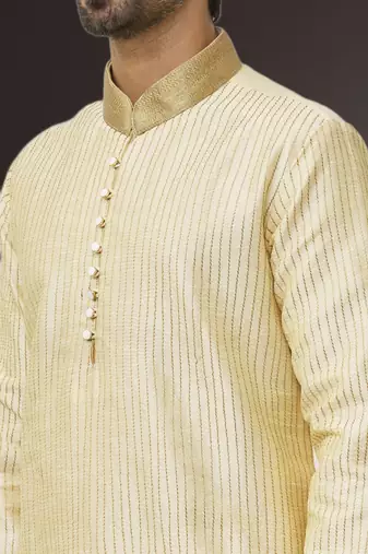 Men's fawn embroidered kurta pajama