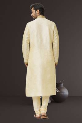 Men's fawn embroidered kurta pajama 5