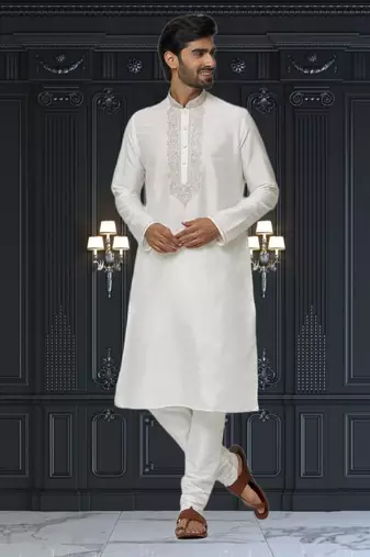 Men's white embroidered kurta pajama