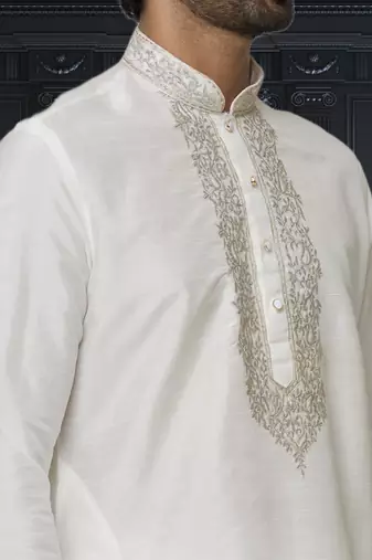 Men's white embroidered kurta pajama