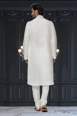 Men's white embroidered kurta pajama 5