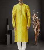 Men's yellow embroidered kurta pajama