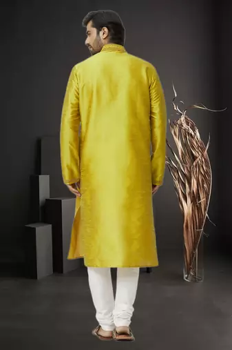 Men's yellow embroidered kurta pajama