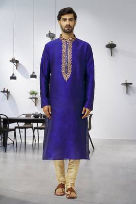 Men's blue embroidered kurta pajama 1
