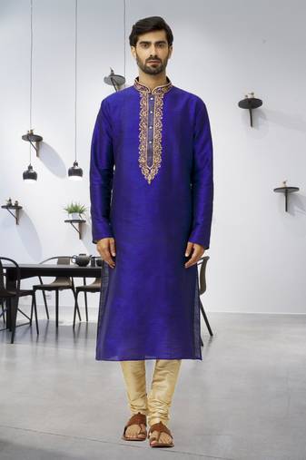 Men's blue embroidered kurta pajama