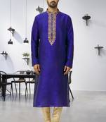Men's blue embroidered kurta pajama