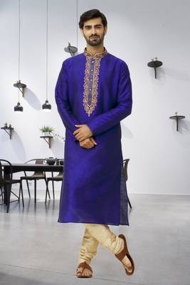 Men's blue embroidered kurta pajama 2