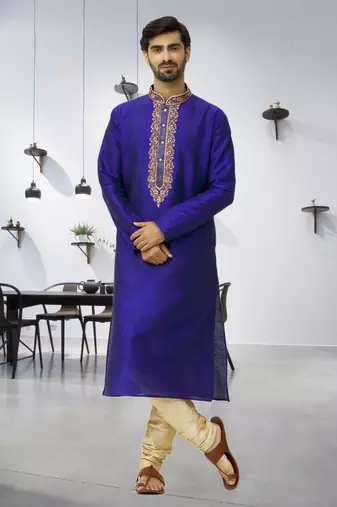 Men's blue embroidered kurta pajama