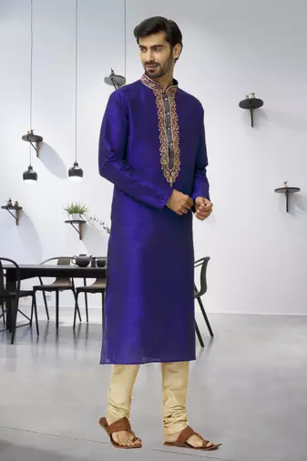 Men's blue embroidered kurta pajama