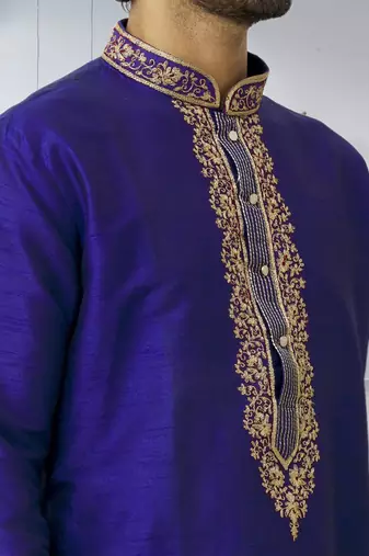 Men's blue embroidered kurta pajama