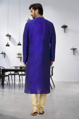Men's blue embroidered kurta pajama 5