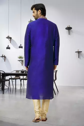 Men's blue embroidered kurta pajama