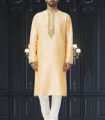 Men's beige embroidered kurta pajama